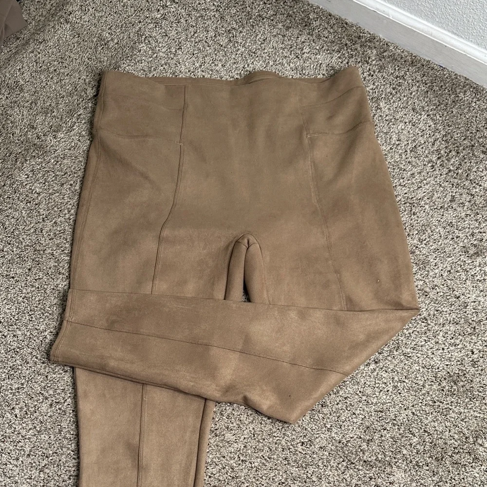 Spanx faux suede pull on Tan High-Waisted Leggings size 3x